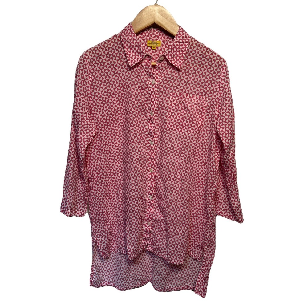 Roberta Roller Rabbit Hi-Lo Geo Print Shirt Pink White Women's Size Medium